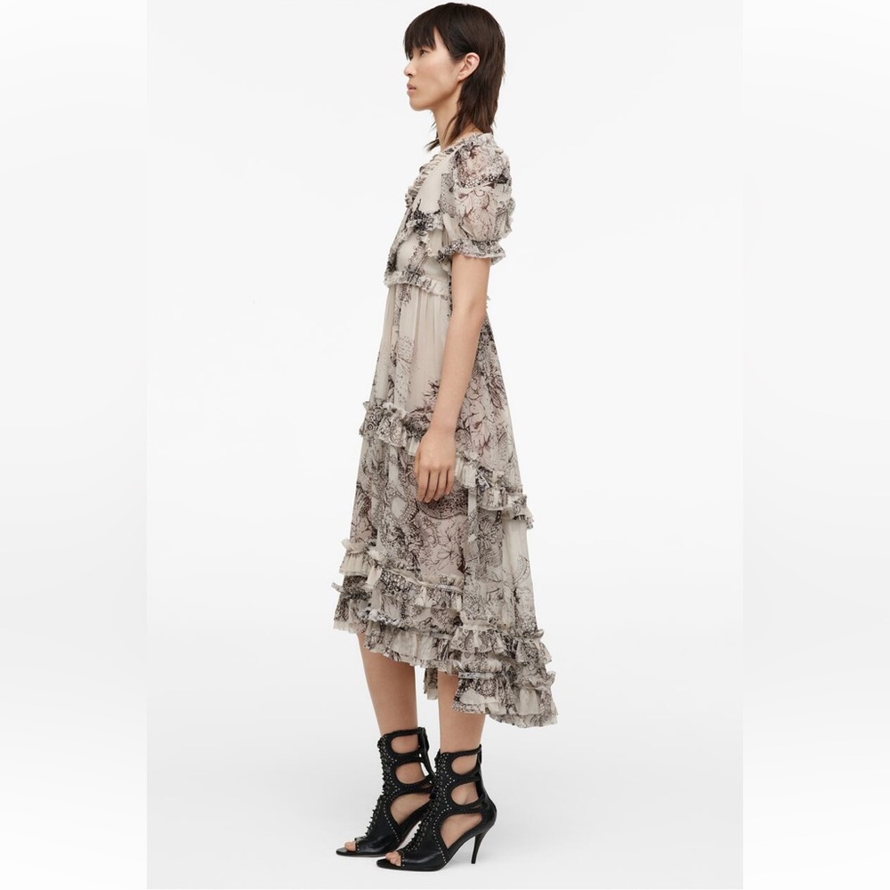 Zara NWT Studio Limited Edition  printed ruffled silk dress 2532/78, sz M - Picture 3 of 14